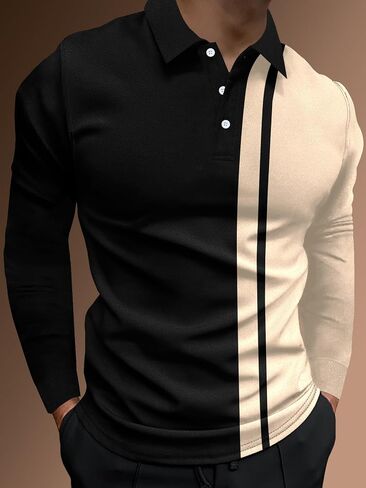 SOLY HUX Men's Golf Color Block Tennis Shirts Long Sleeve Collared Business T-Shirt in Saudi Arabia
