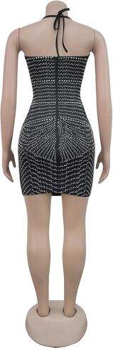 Sexy Dress for Women Party Club Night Elegant Halter O Ring Cut Out Sparkly Rhinestone Mini Bodycon Vestidos in Saudi Arabia