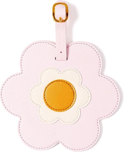 Eccolo Jumbo Flower Luggage Tag – Cute Floral Bag Identifier with Durable Strap and Secure Info Card Pocket – Pink, White & Gold in Saudi Arabia