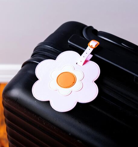 Eccolo Jumbo Flower Luggage Tag – Cute Floral Bag Identifier with Durable Strap and Secure Info Card Pocket – Pink, White & Gold in Saudi Arabia