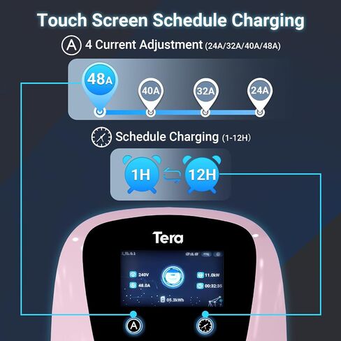 Tera Electric Vehicle Charger for Tesla: J1772 Level 2 EVs ETL Certified 48 40 Amp 240 Volt Home EVSE with Manual Setting Amps Schedule on Unit NEMA 14-50 25 FT Cable Silver in Saudi Arabia