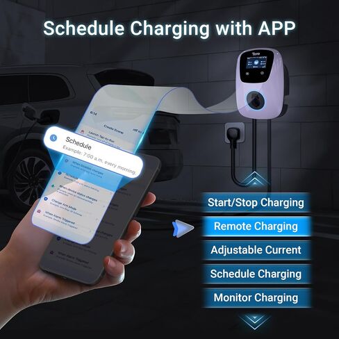 Tera Electric Vehicle Charger for Tesla: J1772 Level 2 EVs ETL Certified 48 40 Amp 240 Volt Home EVSE with Manual Setting Amps Schedule on Unit NEMA 14-50 25 FT Cable Silver in Saudi Arabia