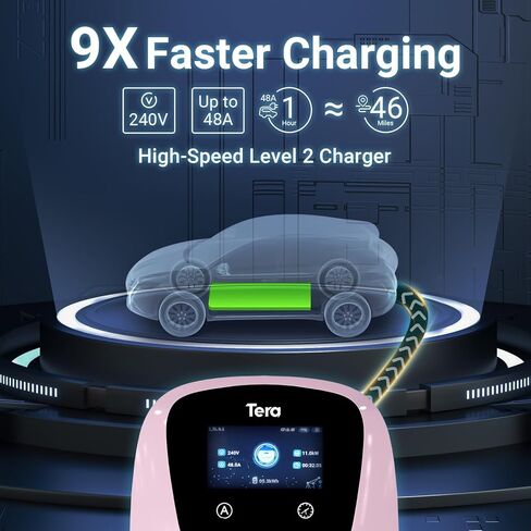 Tera Electric Vehicle Charger for Tesla: J1772 Level 2 EVs ETL Certified 48 40 Amp 240 Volt Home EVSE with Manual Setting Amps Schedule on Unit NEMA 14-50 25 FT Cable Silver in Saudi Arabia