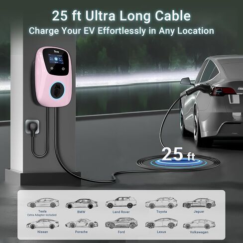 Tera Electric Vehicle Charger for Tesla: J1772 Level 2 EVs ETL Certified 48 40 Amp 240 Volt Home EVSE with Manual Setting Amps Schedule on Unit NEMA 14-50 25 FT Cable Silver in Saudi Arabia