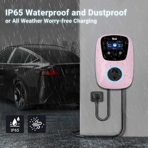 Tera Electric Vehicle Charger for Tesla: J1772 Level 2 EVs ETL Certified 48 40 Amp 240 Volt Home EVSE with Manual Setting Amps Schedule on Unit NEMA 14-50 25 FT Cable Silver in Saudi Arabia