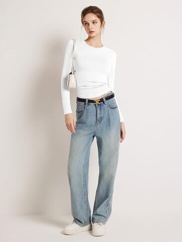 Long Sleeve Shirts for Women Pack Crew Neck Crop Tops Solid Slim Fit Tees Casual Basic Y2K Tshirts in Kuwait