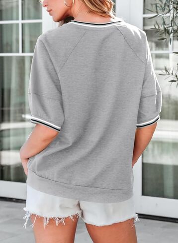 Dokotoo T Shirts for Women Striped Color Block Loose Fit Round Neck Womens Tops Fashion 2025 Oversized Tshirts for Women in Kuwait