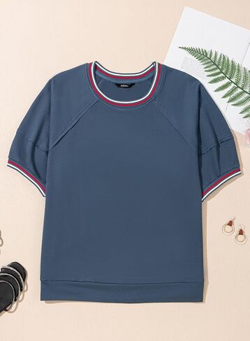 Dokotoo T Shirts for Women Striped Color Block Loose Fit Round Neck Womens Tops Fashion 2025 Oversized Tshirts for Women in Kuwait