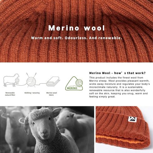 TOP-EX Oversize L/XL/XXL Beanie 100% Merino Wool Winter Warm Hat Fleece Lined Cuffed Watch Fisherman Cap in Kuwait