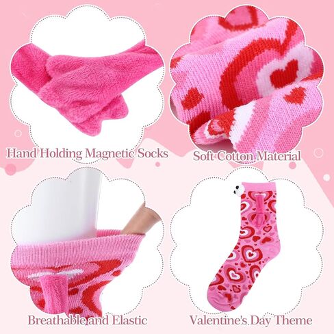 4 أزواج من جوارب عيد الحب المغناطيسية التي تمسك باليد، جوارب مضحكة تحمل اليد للنساء والصديقات، جوارب سخيفة مجنونة، جوارب ثلاثية الأبعاد مطبوعة على شكل قلب لهدايا عيد الحب المبتكرة in Kuwait