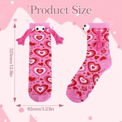 4 أزواج من جوارب عيد الحب المغناطيسية التي تمسك باليد، جوارب مضحكة تحمل اليد للنساء والصديقات، جوارب سخيفة مجنونة، جوارب ثلاثية الأبعاد مطبوعة على شكل قلب لهدايا عيد الحب المبتكرة in Kuwait