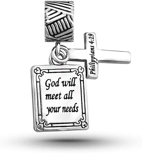 Cross Holy Bible Quote Double Dangle Charm fits Pandora Charms Bracelets for Women Engraved Bible Words Dangle Charm Jewelry in Kuwait