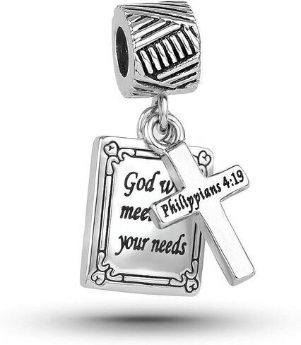 Cross Holy Bible Quote Double Dangle Charm fits Pandora Charms Bracelets for Women Engraved Bible Words Dangle Charm Jewelry in Kuwait