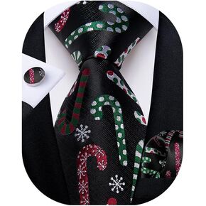 DiBanGu Men's Christmas Tie Silk Woven Jacquard Necktie Set with Pocket Square Cufflinks for Xmas Party Prom