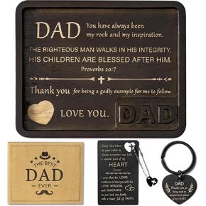 B1ykin Wooden Valet Tray - Bible Verse Storage Tray Wallet Card Keychain Gift Set, Storage Phone Watch Catchall Tray Men Christian Gifts Birthday Christmas Anniversary (Dad)