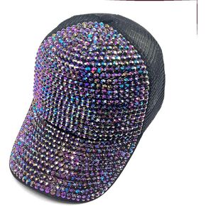 Bling Baseball Cap for Women with Full Diamond Design Adjustable Ladies Baseball Travel Cap (Blue)