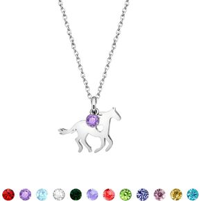 Horse Gift for Her, Horse Necklace Lucky Birthstone Pendant Personalized Birthday Gift for Women