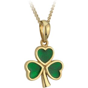 Biddy Murphy, Gold Plated Enamel Shamrock Pendant Necklace for Women, 18 Inch Chain