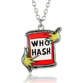 SALLY ROSE Dr. Seuss The Grinch Necklace for Women Official License, 16"+3" Who Hash Pendant Necklace, Grinch Gifts