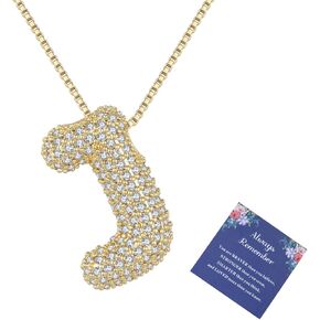 Initial Bubble Letter Necklace Gold for Women, Dainty Cubic Zirconia Initial Necklaces for Women Balloon Alphabet Necklaces Jewerlry Gifts for Girlfriend