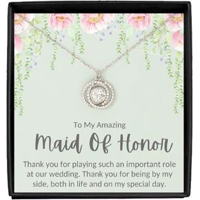 To My Amazing Maid Of Honor Necklace, Thank You Gift Maid Of Honor, Rhodium & Sterling Silver CZ Jewelry Gifts, Maid Of Honor Card, Bridal Party Gifts, Rehearsal Dinner Gifts