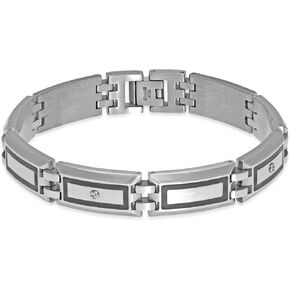 Metro Jewelry Link Bracelet for Men in Stainless Steel with Black Ion Plating and Diamonds - 8.75 Inches Long 12 mm Wide with Fold Over Clasp