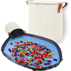 SAM AND MABEL Storage Organizer and Play Mat - 15" x 15" x 16" Organizer Storage Bin for Playroom, XXL Storage Bag/Basket (Grey)
