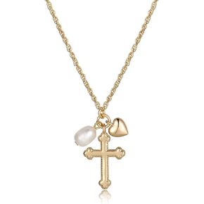 Cross Necklace for Women Dainty 14K Gold Plated Cross Pendant Necklace with Pearls Religious Faith Necklace Christian Jewelry Gifts for Women