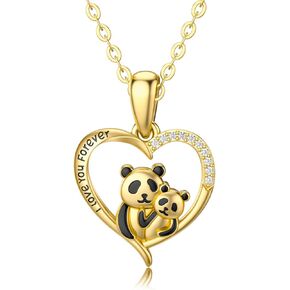 14k Solid Gold Panda Pendant Necklaces for Women Yellow Gold Jewelry Present for Her