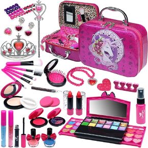 Kids Washable Makeup kit for Girl - Kids Makeup Kit Toys for Girls Little Girls Makeup Kit, Toddler & Non-Toxic Make Up Set, Real Makeup Child Princess,Age 3-12 Year Old Birthday Gift