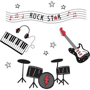 Lambs & Ivy Rock Star Musical Instruments Wall Decals/Stickers - Drums/Guitar