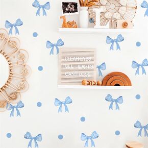 6 Sheets Light Blue Bowknot Wall Stickers, sacinora Bow Polka Dot Wall Decals Removable Vinyl Peel and Stick for Kids Baby Nursery Bedroom Toddler Room Furniture Art Home Decorations