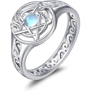 Pentagram Pentacle Ring for Women Sterling Silver Leaf Moonstone Wiccan Pagan Rings Pentagram Jewelry for Women Girls in Kuwait