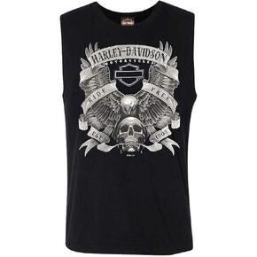Harley-Davidson Men's Fastened Bar & Shield Sleeveless Cotton Muscle Tee, Black