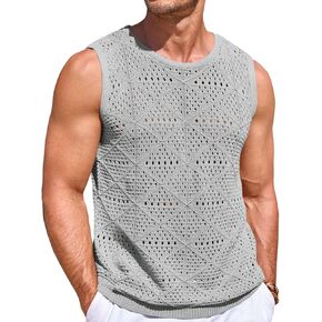 Runcati Mens Knitted Tank Tops Casual Sleeveless Hollow Out Crochet T-Shirts Muscle Summer Beach Hippie Shirts