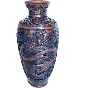 Chinese Dragon Vase - Handmade Decorative Oriental Sculptural Vase for Flowers - Feng Shui Asian Art - Resin, 9.5 Inches (Brown)