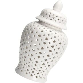 Ciieeo Ginger Jars for Home Decor Traditional Pierced Ginger Jar with Lid Carved Lattice Decorative Temple Jar Cut Out Ceramic Vase Handicraft Flower Vase Garlic Keeper 15cm