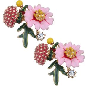 Szxc Women's Daisy Flower Leaves Mushroom Hypoallergenic Stud Earrings - Enamel & Crystals - 4/5 Inch - Ultra Light
