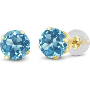 Gem Stone King 2.00 Cttw 14K Yellow Gold Topaz Stud Earrings | Gemstone Birthstone | Round 6MM | Gold Earrings For Women Men