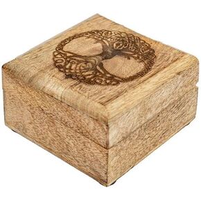 Tree Of Life Design Wooden Jewelry Box Organizer, Handmade Keepsake Celtic Trinket Box, Natural Wood, Treasure Memory Box,Ring,Bracelet - Home Decor, (4x4x2.5 inches)