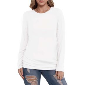 MANGOPOP Long Sleeve Shirts for Women Round Neck T Shirts Tops Casual Basic Tee