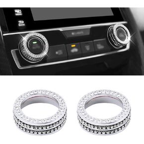 CARFIB Car Interior Bling Accessories for Honda Civic 10th Coupe Hatchback Type R 2019 2020 2021 AC Knobs Air Conditioning Control Decals Stickers Cover Parts Men Women Zinc Alloy Crystal Silver 2Pcs