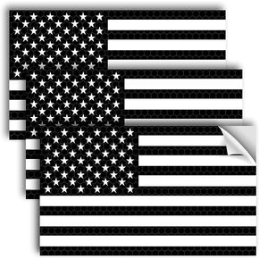 3PC Reflective Black and White American Flag Stickers - 5x3 Inches - US American Flag Black Decal - Subdued American Flag Decal - Black and White Stickers - USA Decals Car Truck Window Bumper