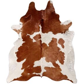Brown and White Cowhide Rug Natural Cow Skin Cow Hide Leather Area Rug Hair On, 5 ft X 6 ft Premium Brown White Large