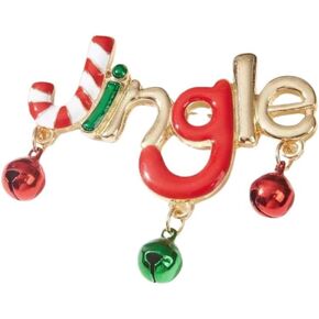 Dangling Jingle Bell Candy Cane Christmas Ornament Brooch Lapel Pin for Women Girls Red Green Tinkle Bells Enamel Pins Clip Sweater Scarves Hat Dress Suit Badges Brooches Cute Holiday Party Accessories Jewelry Gifts Festive Decor