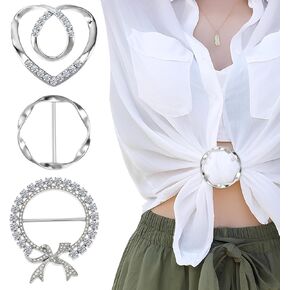 3 Pcs Scarf Ring Clip Metal Tshirt Clips Shirt Clip Scarf Tie Buckle Rings for Clothes CornerKnotted Button Clip for Girl Women Clothing Accessories (Silver)