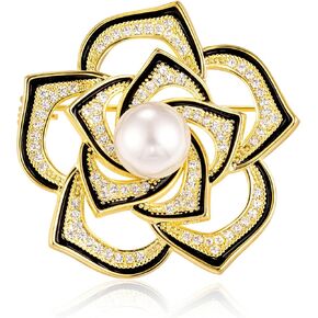 Party Flower Elegant Zircon Cz Brooch Pins for Women Gold Color