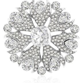 LAXPICOL Vintage Flower Austrian Crystal Brooch Pin for Women Round Elegant Wedding Bridal Broach Pin 1.8"*1.8"