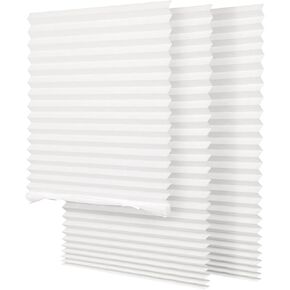 SEEYE Light Filtering Temporary Blinds Cordless Shades Fabric Pleated Fabric Shade Easy to Cut and Install, 48" W x 72" L - 3 Pack, White, with 6 Clips