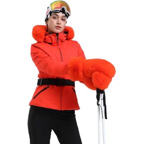 Women's Ski Jacket Snowboard Warm Winter Short Slim Snow Coat Jacket Mountain Windproof Waterproof Insulated Hooded